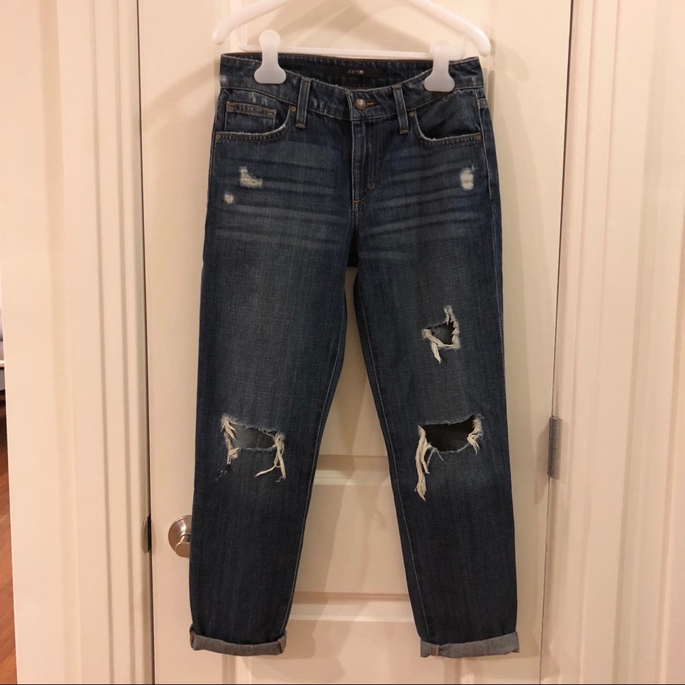 Joe’s high rise crop distressed boyfriend jeans